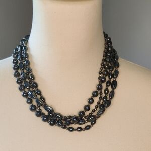 Multi-Strand Hematite Bead Necklace | 15"–18" Adjustable | Hook Closure